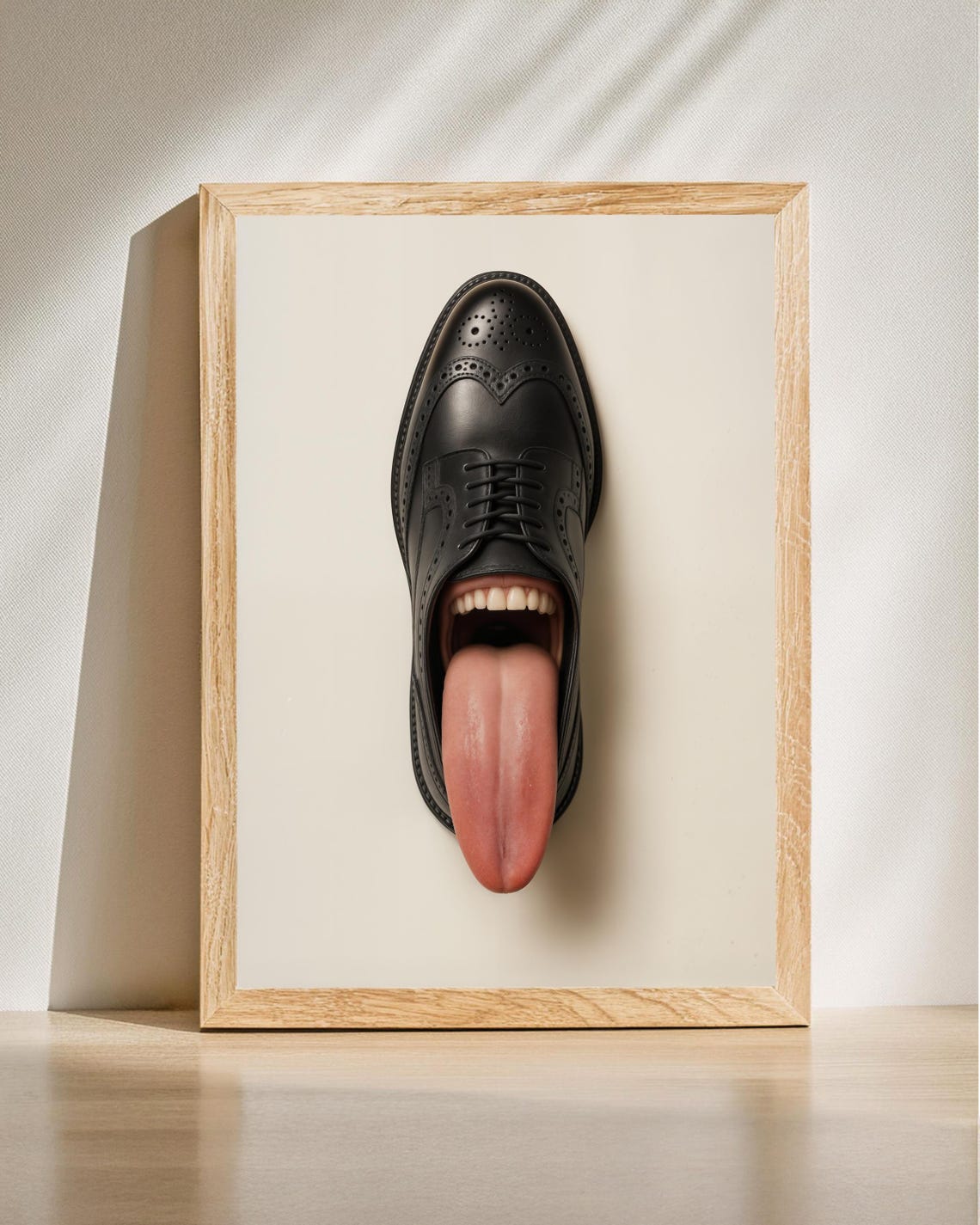 Surreal Black Shoe With Mouth And Tongue Bizarre Funny Art Print