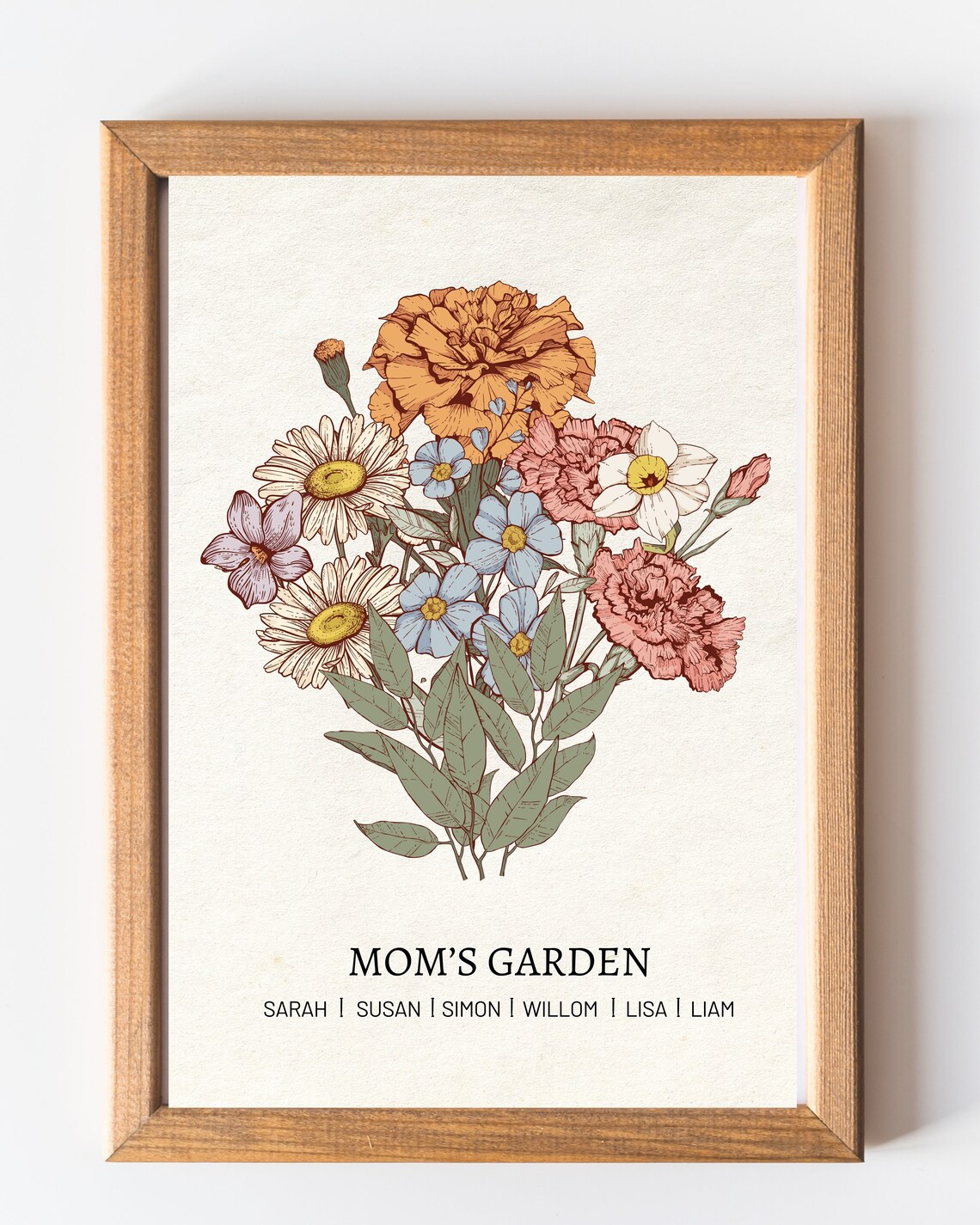 Moms Garden Birth Flower Art Print, Mothers Day