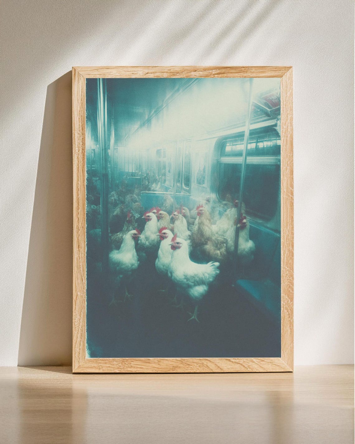 Chickens Commuting on the Subway Surreal City Flock Photo Poster