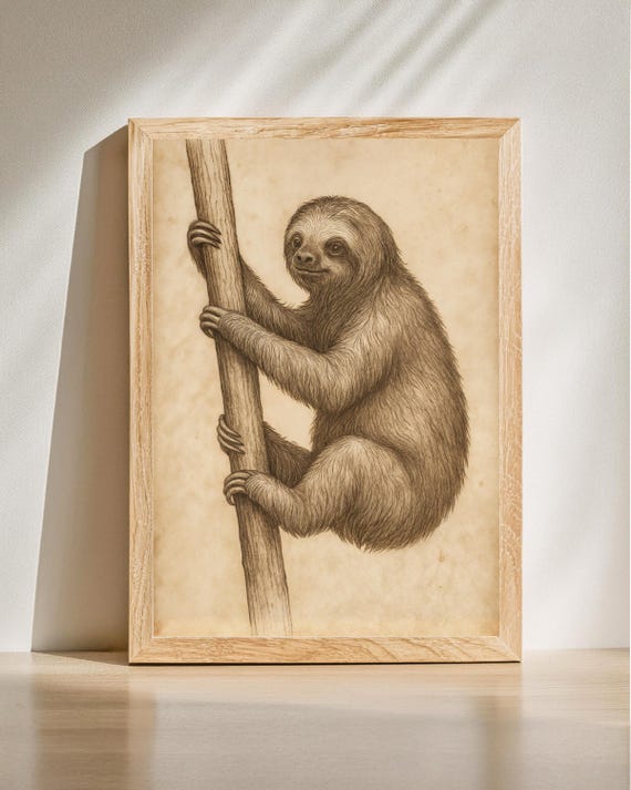 Vintage Sloth Wall Art Lover Retro Cozy Home Decor