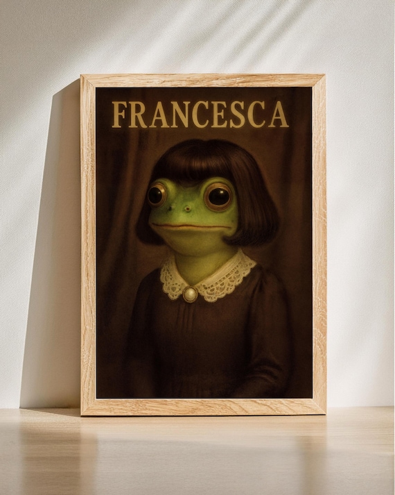 Francesca the Frog Lady Vintage Style Anthropomorphic Portrait Poster