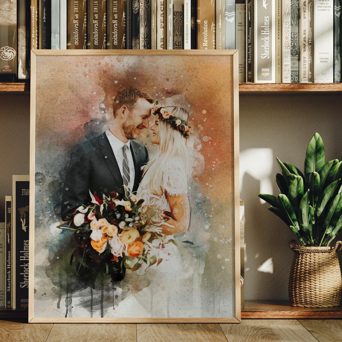 Custom Wedding Couple Watercolor Portrait Anniversary Gift Print