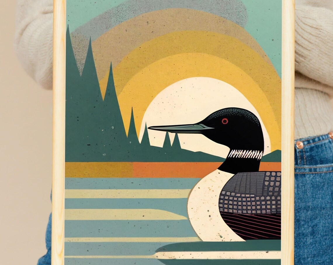 Vintage Loon Print, Minnesota Lake House Art - Image 5