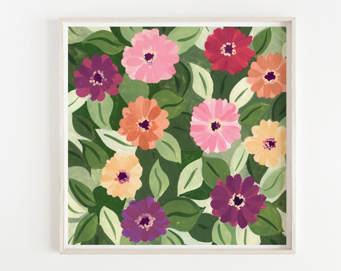 Retro Flowers Art Print, Botanical Floral Decor