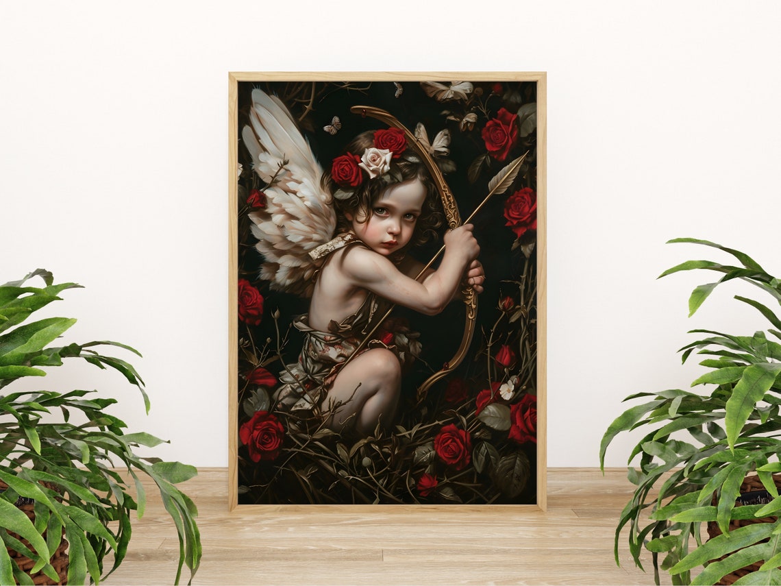 Cupid With Bow And Arrow Red Roses Dark Romantic Valentine Poster - Image 4