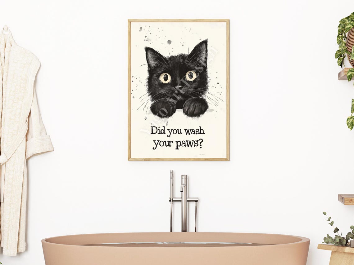 Did You Wash Your Paws Funny Black Cat Poster Bathroom Humor - Image 2