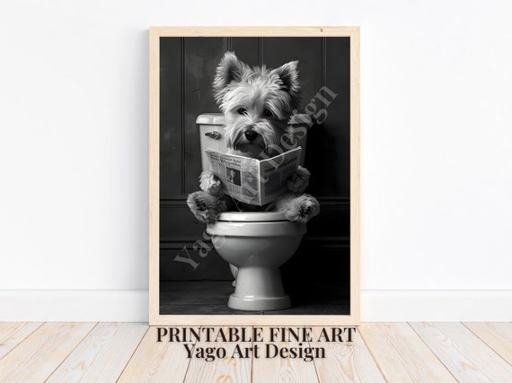 West Highland Terrier On Toilet Wall Art Print Funny Bathroom Decor Cute Dog Wall Decor Toilet Wall Decor Westie Poster Cute Dog Art