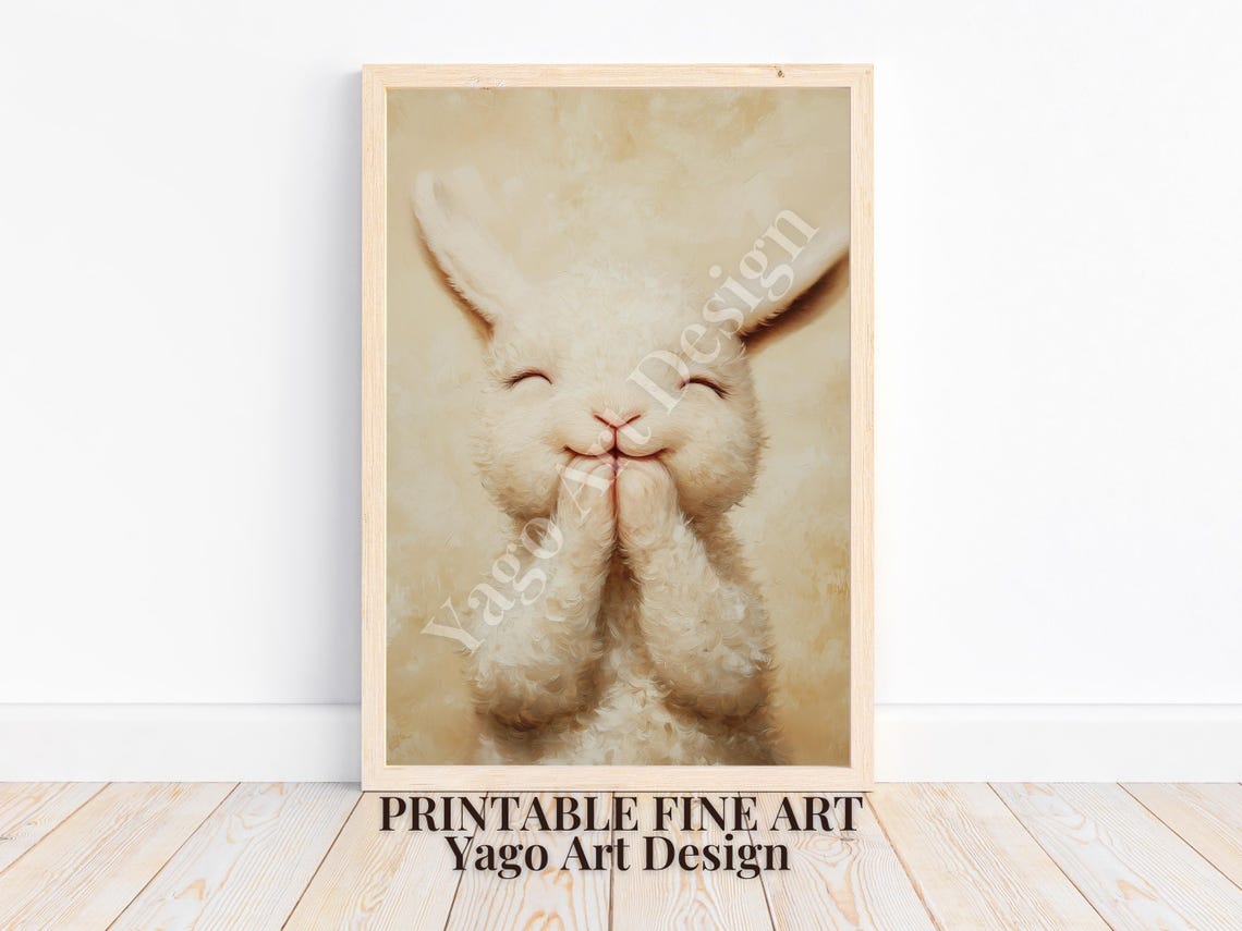 Sweet Lamb Portrait Closed Eyes Beige Watercolor Nursery Poster