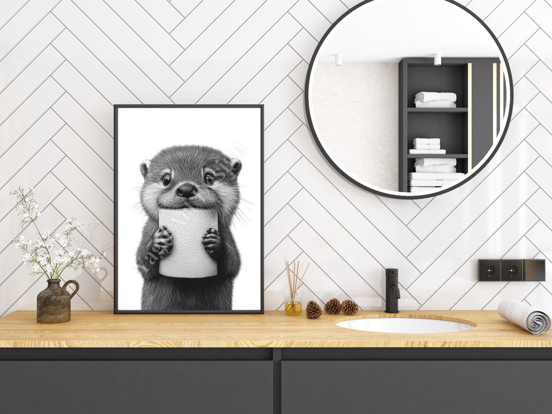 Otter Biting Toilet Paper Poster Funny Bathroom Animal Humor - Image 3