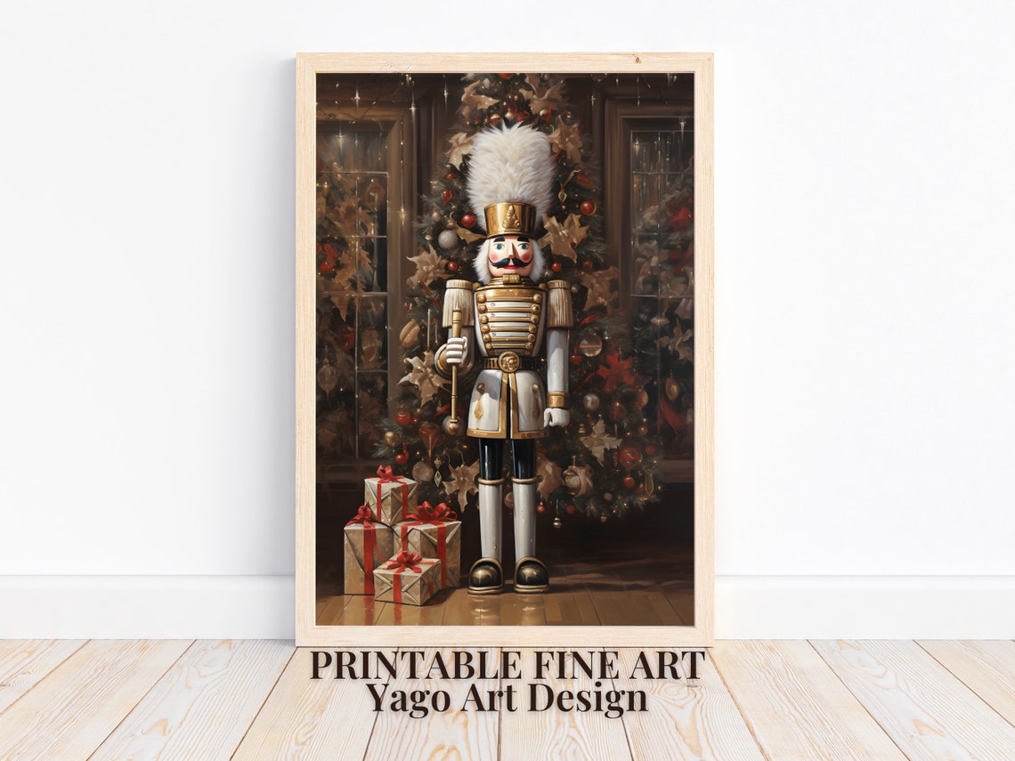 Golden Nutcracker Soldier Christmas Tree Gifts Holiday Poster