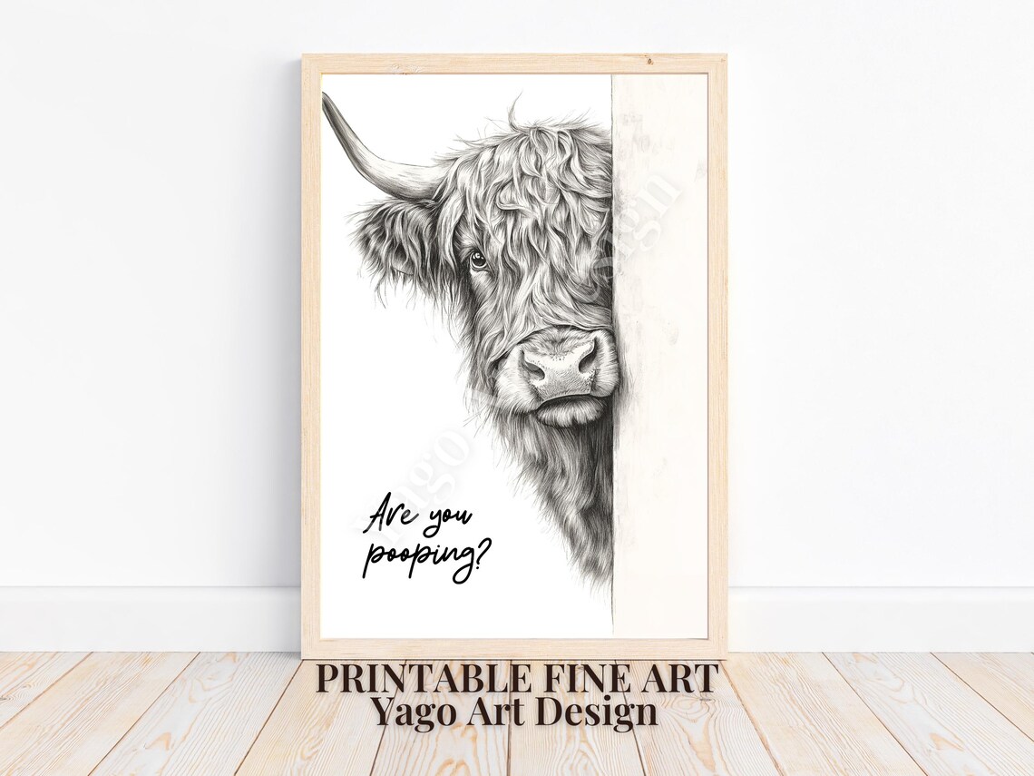 Funny Highland Cow Bathroom Poster, Minimalist Farmhouse - Image 4