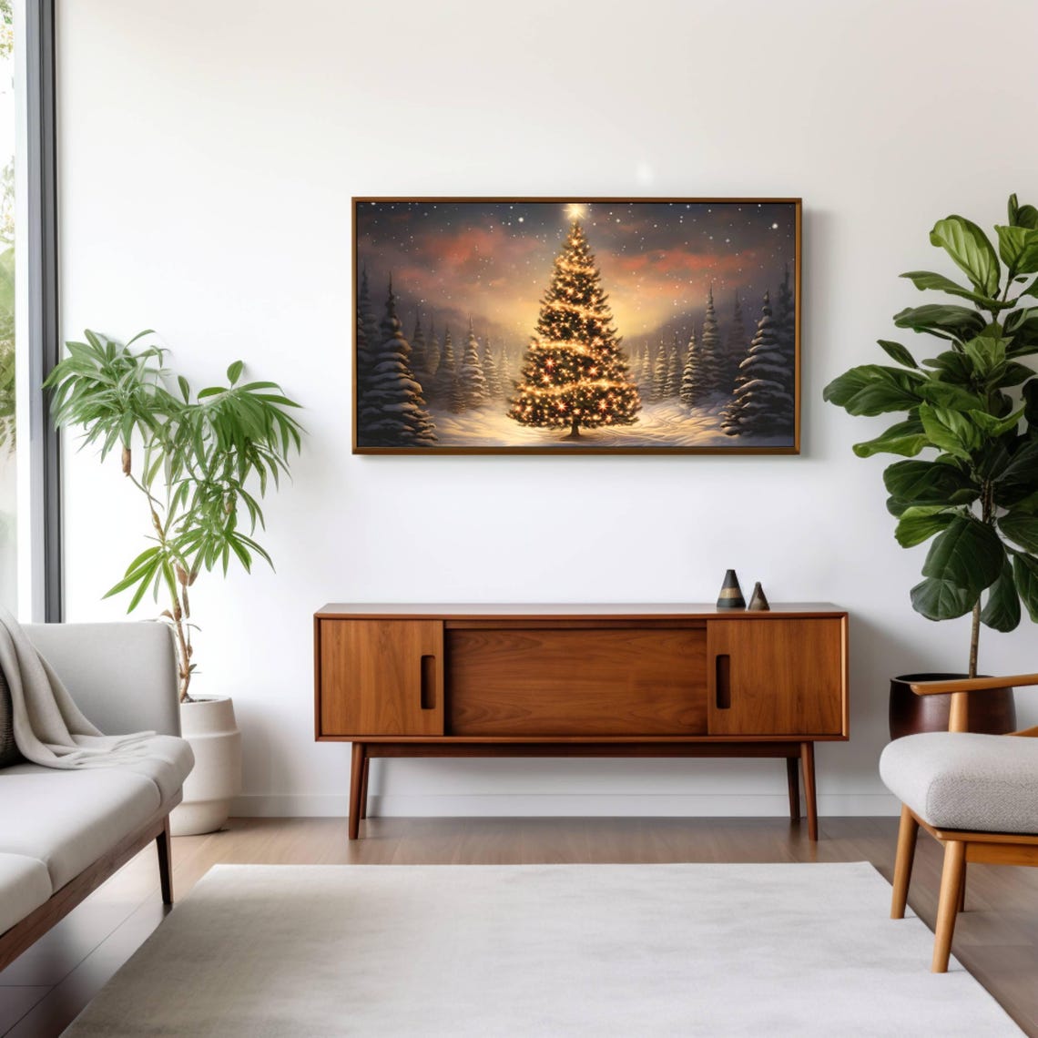 Glowing Christmas Tree Snowy Night Forest Holiday Scene Poster - Image 2