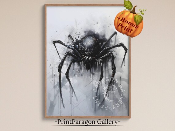 Giant Black Spider Ink Watercolor Halloween Creepy Minimalist Poster