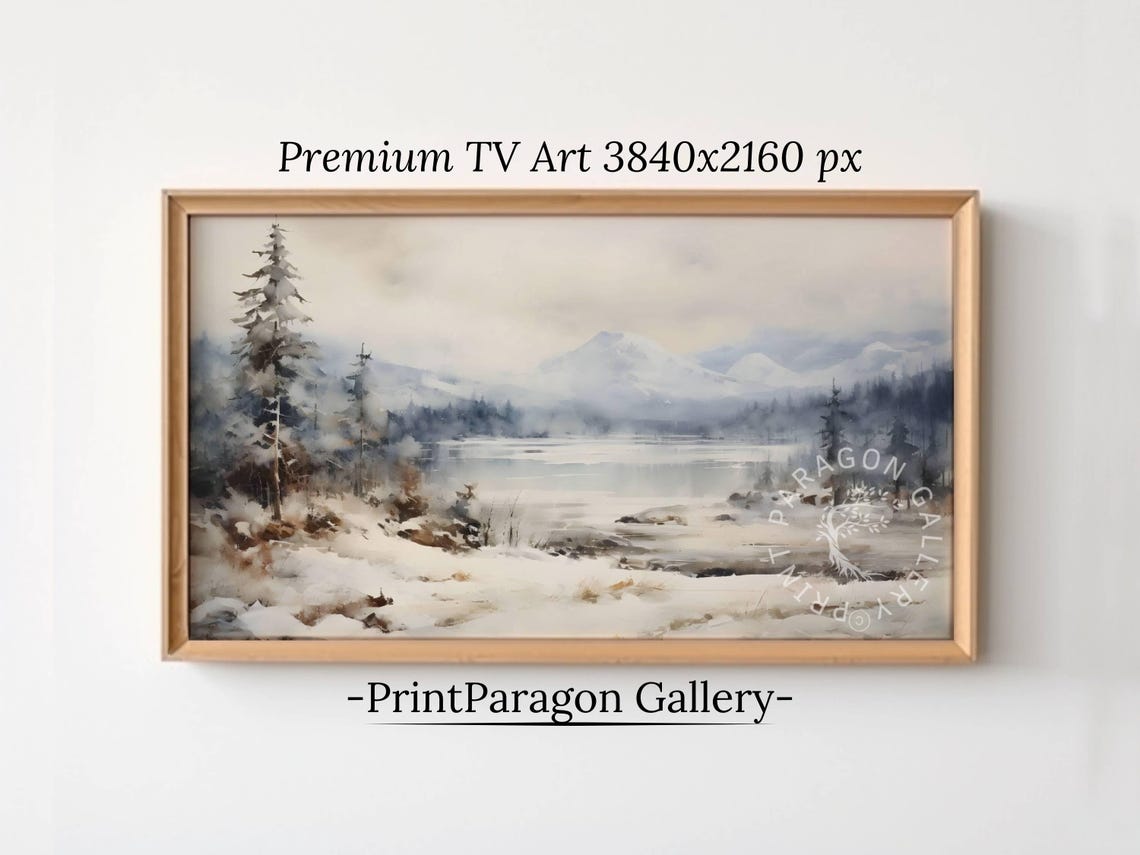Serene Frozen Mountain Lake in a Snowy Winter Landscape Wall Art
