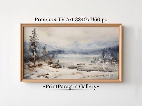 Serene Frozen Mountain Lake in a Snowy Winter Landscape Wall Art