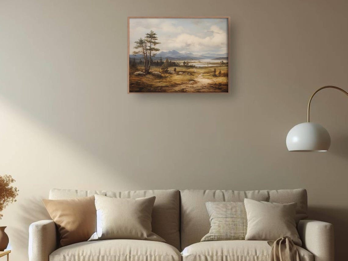 Summer Meadow Pine Trees Mountain Vista Moody Sky Landscape Poster - Image 2