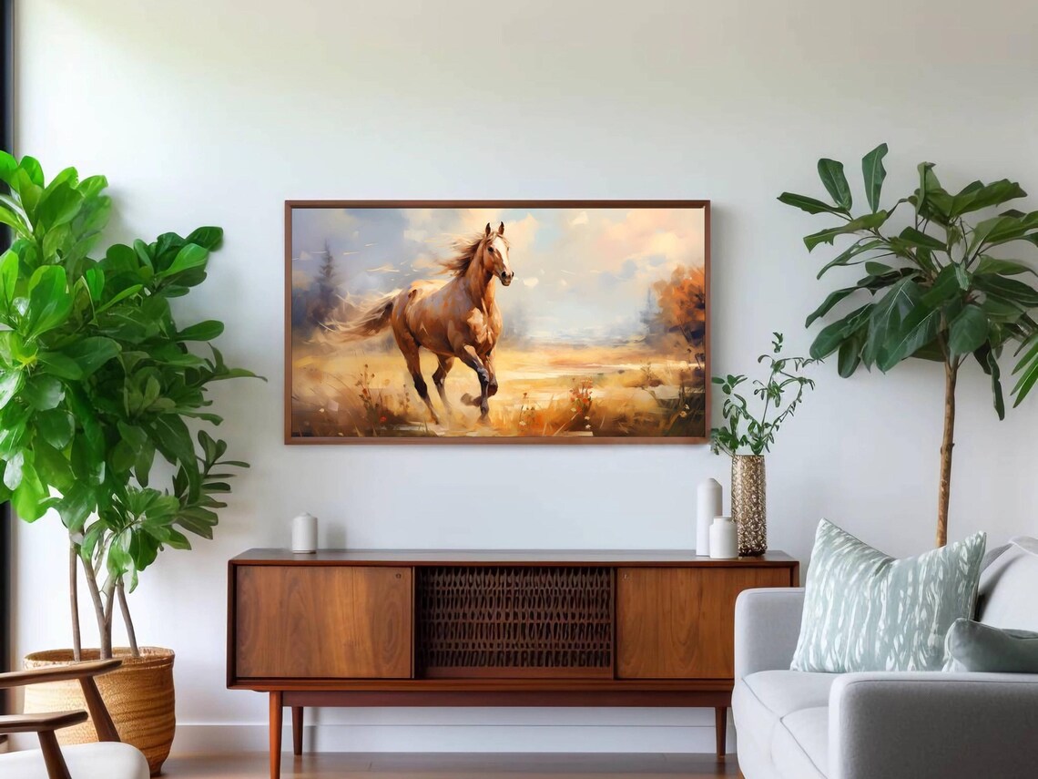 Chestnut Horse Galloping Golden Meadow Equine Oil Painting Motion Poster - Image 2