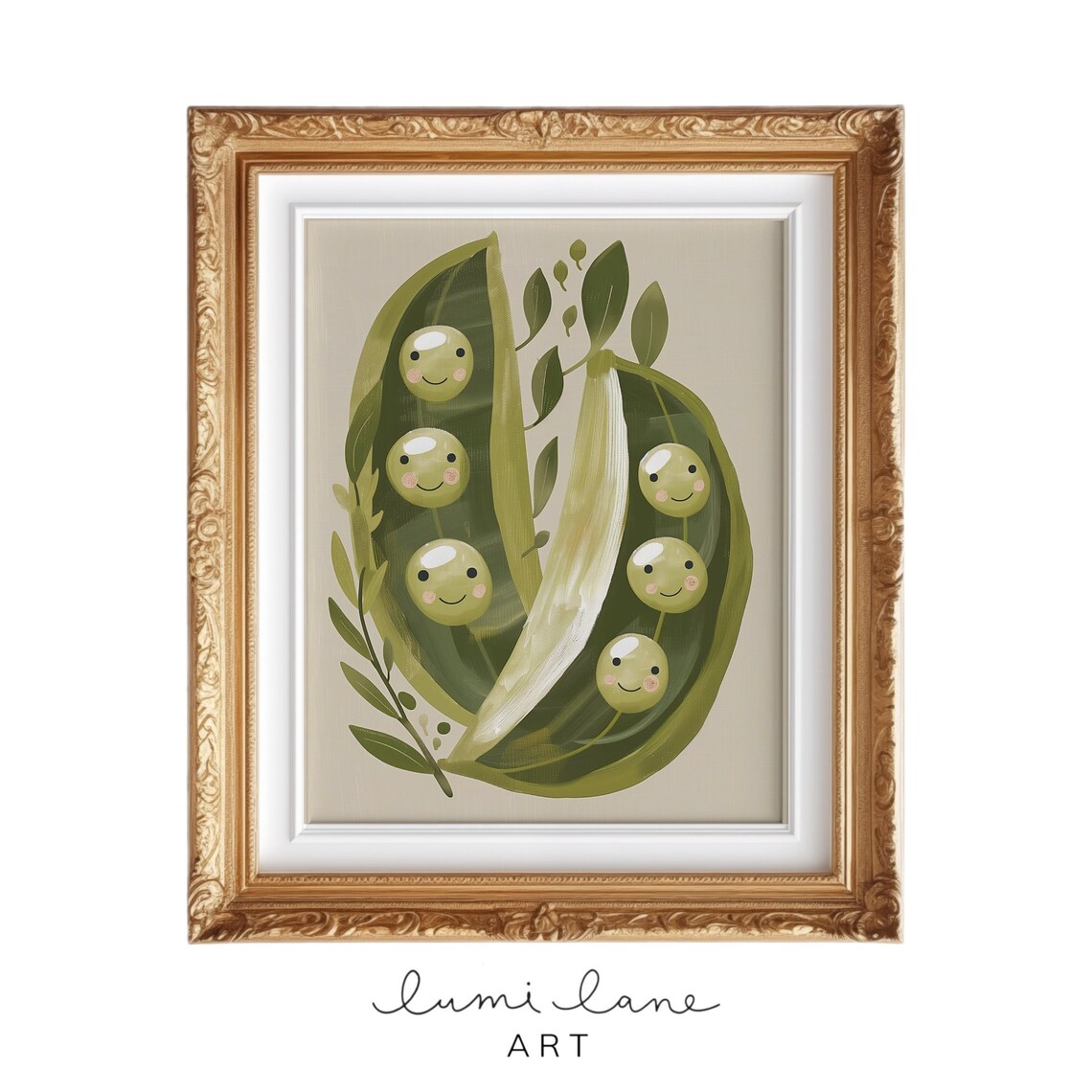 Cute Smiling Peas In A Pod Veggie Art Playful Kitchen Poster