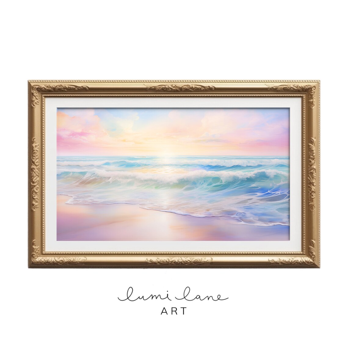 Beach Sunset Coastal Landscape Art Print, Pretty Pastels