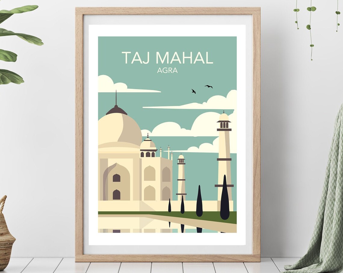 Taj Mahal Retro Travel Poster, Agra Art Print