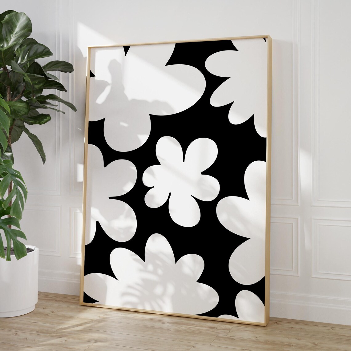 Floral Botanical Abstract Print, Monochrome Decor
