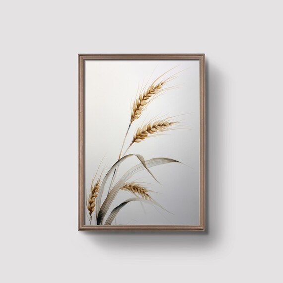 Golden Wheat Stalks Minimalist Watercolor Neutral Farmhouse Poster