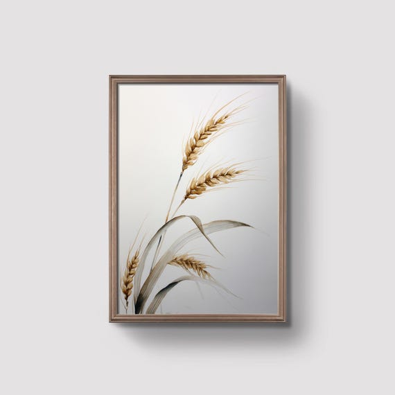 Wheat Botanical Print Minimalist Grain Wall Art Neutral Farmhouse Decor Autumn Harvest Prints