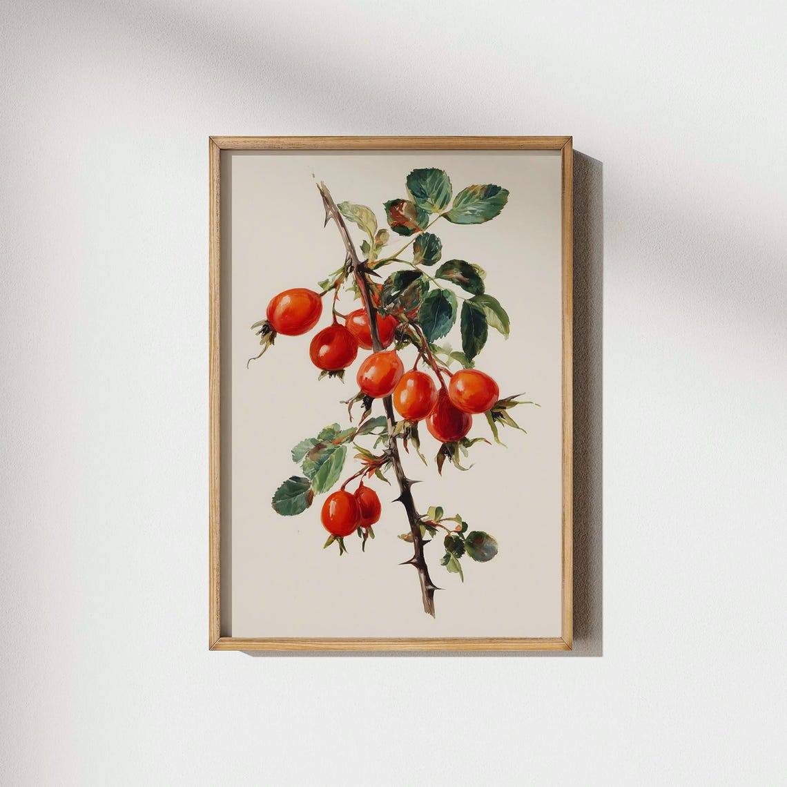 Rose Hip Red Berries Botanical Watercolor Autumn Kitchen Poster