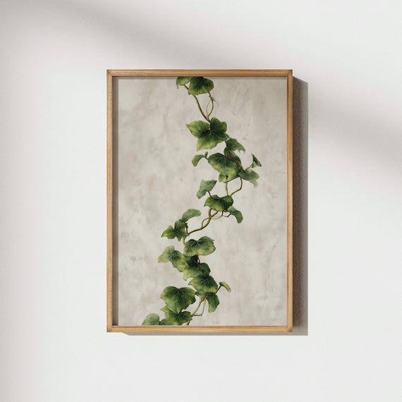 Green Ivy Vine Botanical Wall Art Minimalist Plant Neutral Nature Decor Modern Living Room