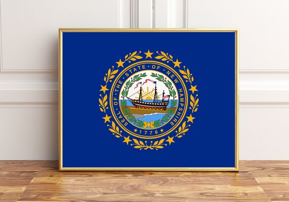 New Hampshire State Flag Seal Blue Gold Framed Artwork Poster