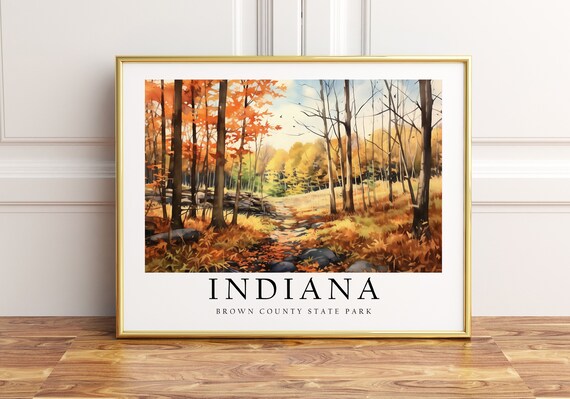 Indiana Brown County State Park Autumn Forest Path Art Poster