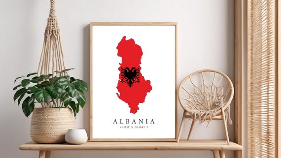 Albania Map Print Flag Latitude Longitude Coordinates Poster Wall Art Home Dcor