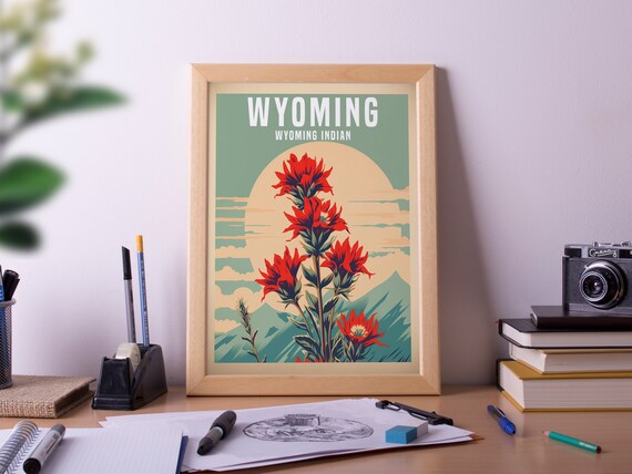 Wyoming Indian Paintbrush Retro Wildflower Golden Sunset Poster