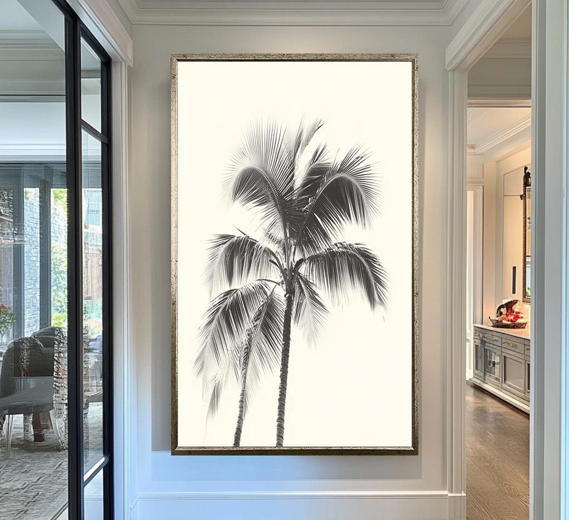 Tropical Palm Tree Wall Art Black And White Minimalist Print Modern Coastal Beach Wall Decor Minimalist Wall Art