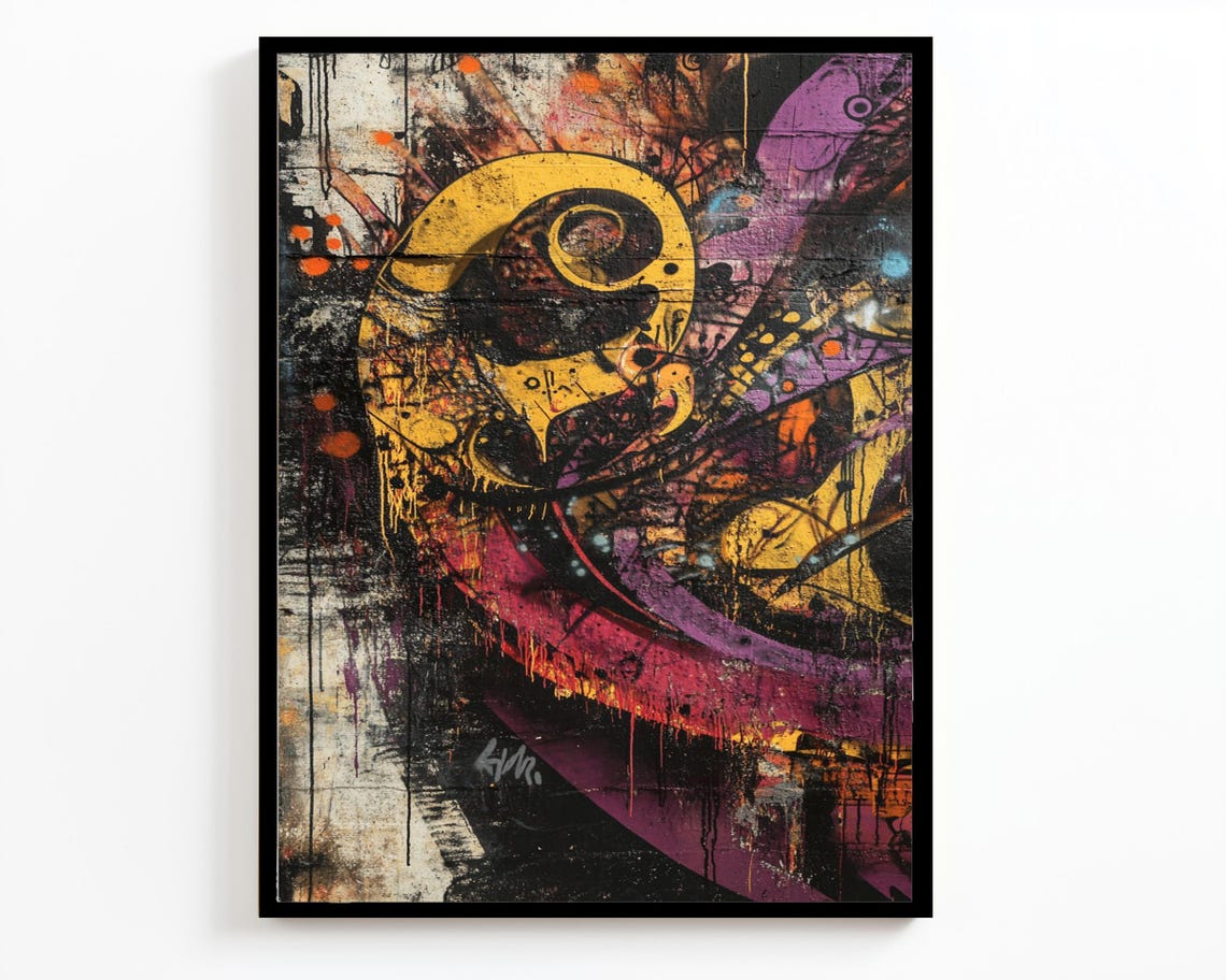 Bold Abstract Graffiti Yellow Purple Urban Street Style Wall Art - Image 2