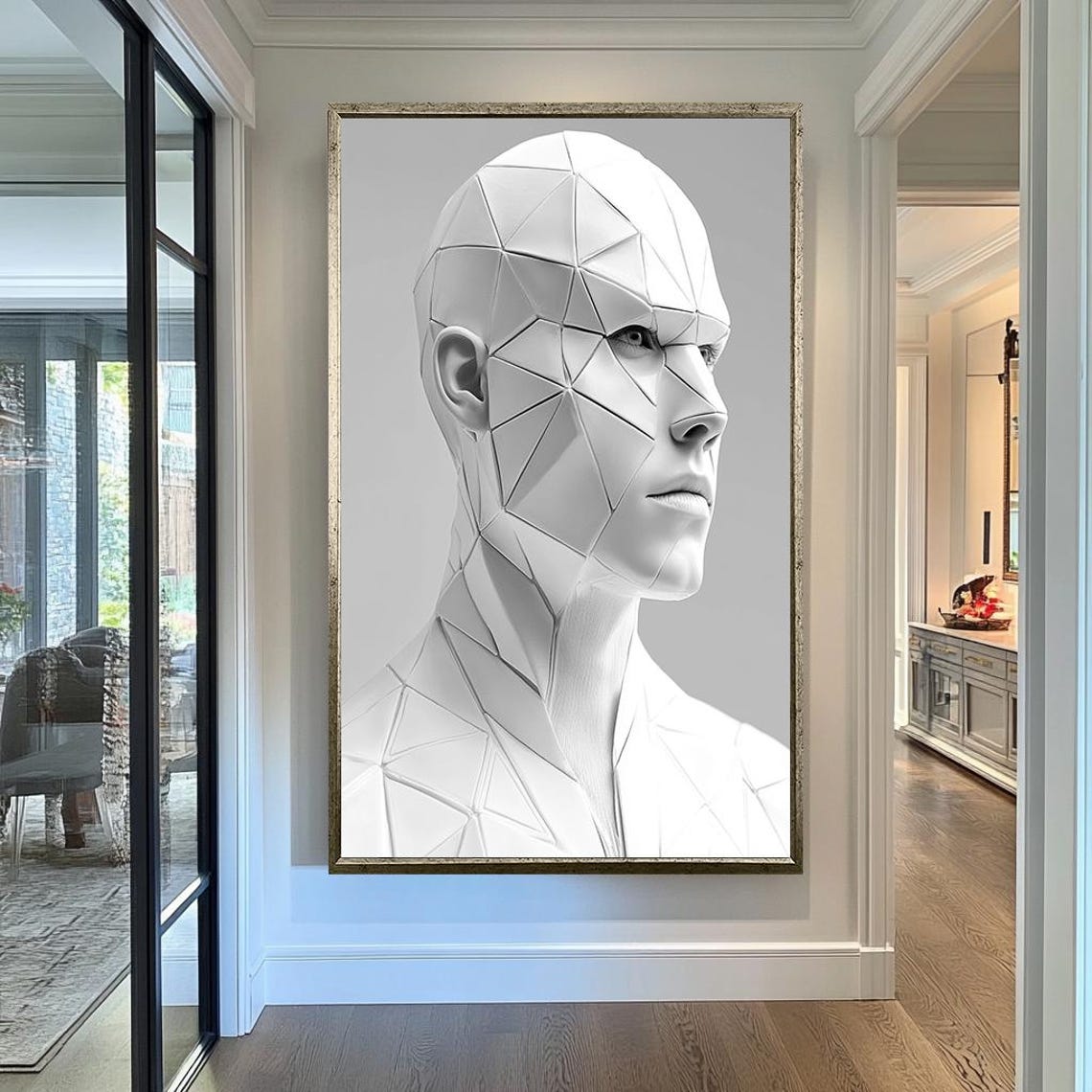 Geometric Polygon White Face Sculpture Minimalist Modern Print Art - Image 3