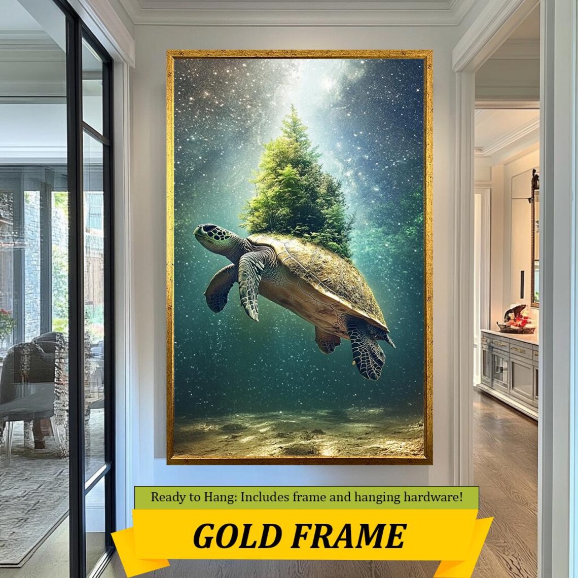 Cosmic Turtle Wall Art Surreal Ocean And Forest Fusion Design For Unique Home Decor Mystical Turtle Artwork Gift - Image 3