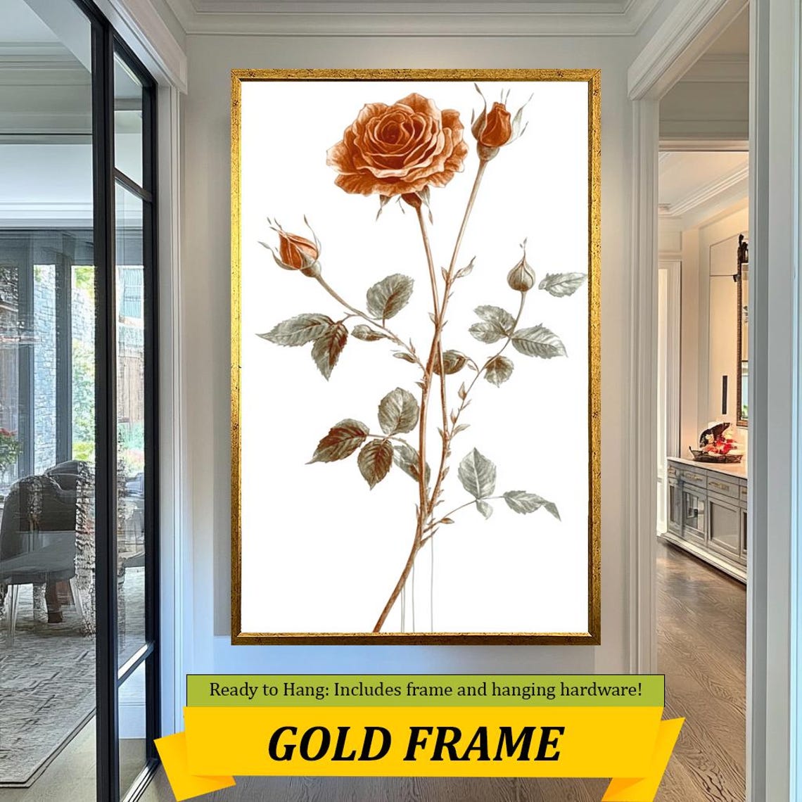 Vintage Rose Botanical Illustration Champagne Bloom Flower Stem Print - Image 3
