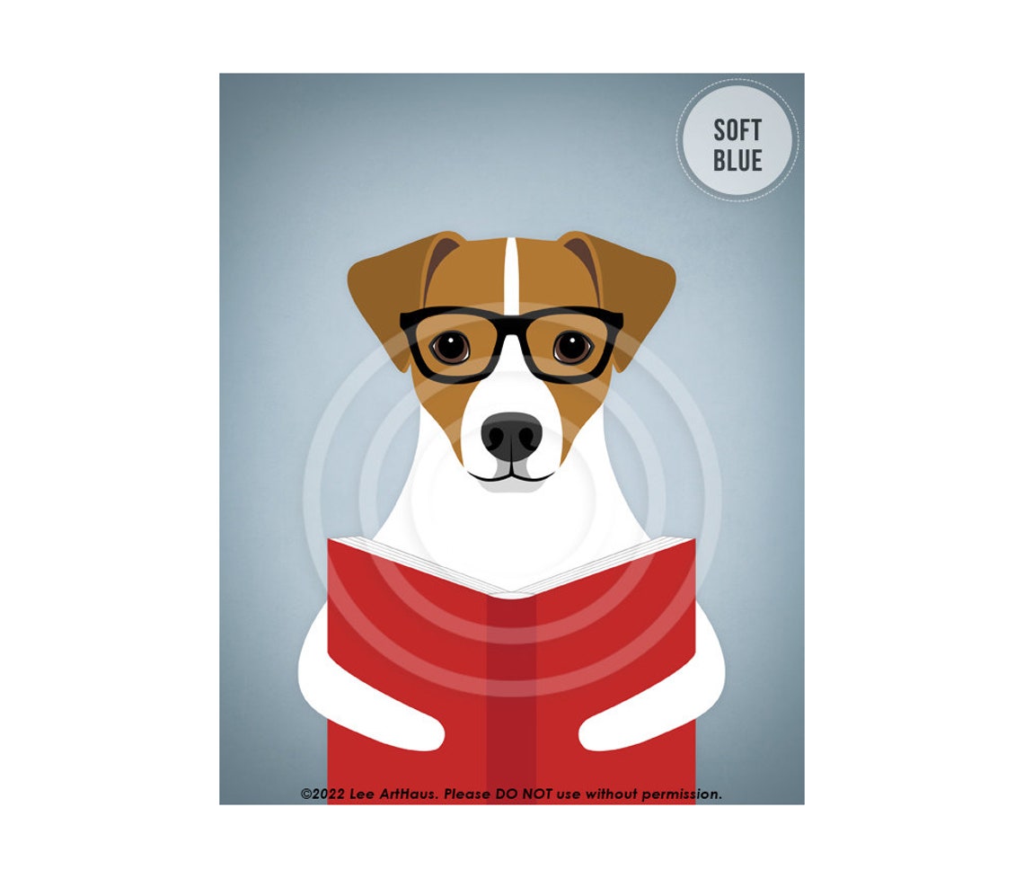Jack Russell Terrier Glasses Reading Book Linen Library Dog Poster - Image 2