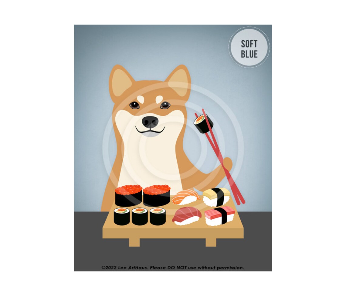 Red Shiba Inu Eating Sushi Platter With Chopsticks Dog Poster - Image 2