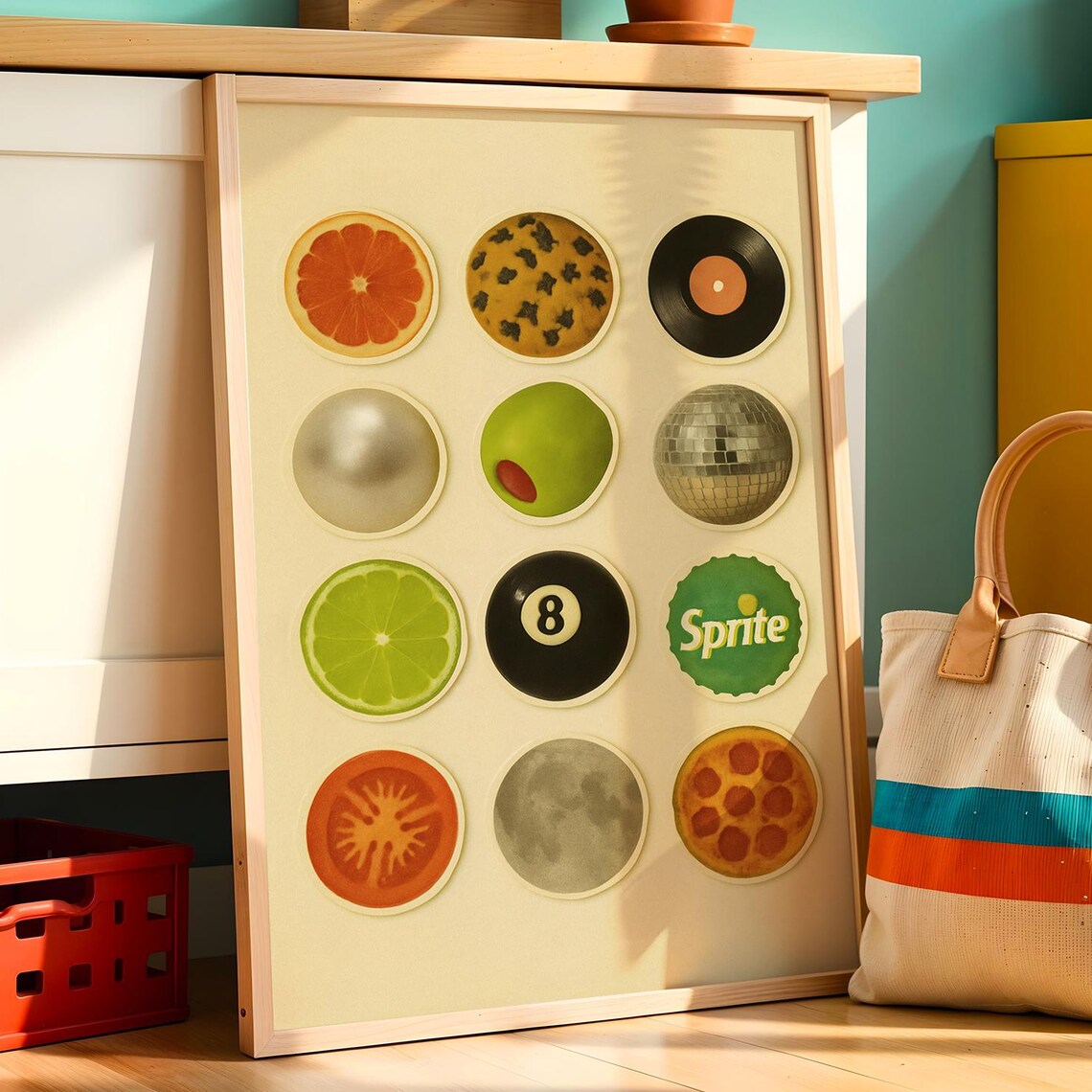 Retro Pop Culture Icon Collage Coasters Fun Midcentury Wall Poster