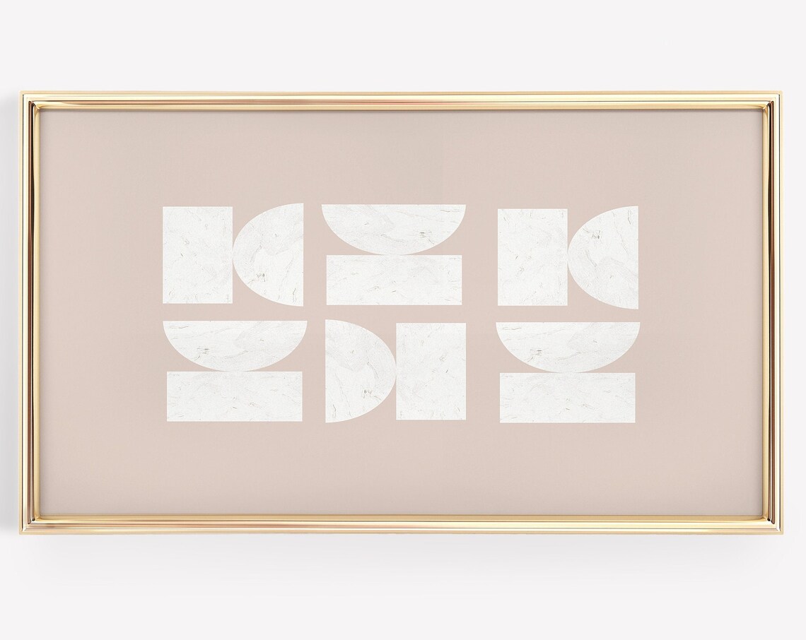 Neutral Beige Mid Century Geometric Shapes Abstract Art Poster