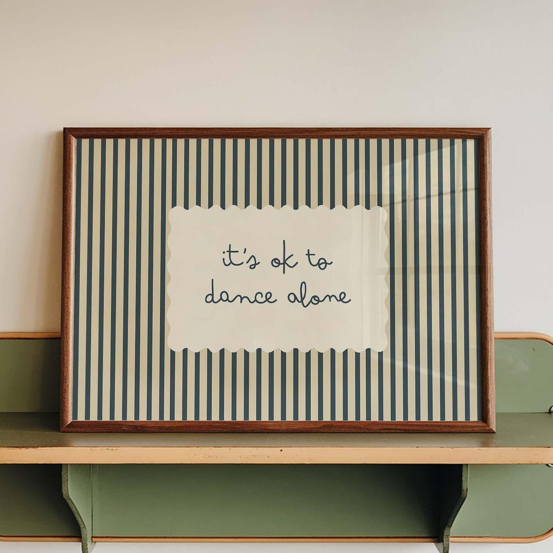 Its Ok To Dance Alone Blue Striped Retro Quote Typography Poster