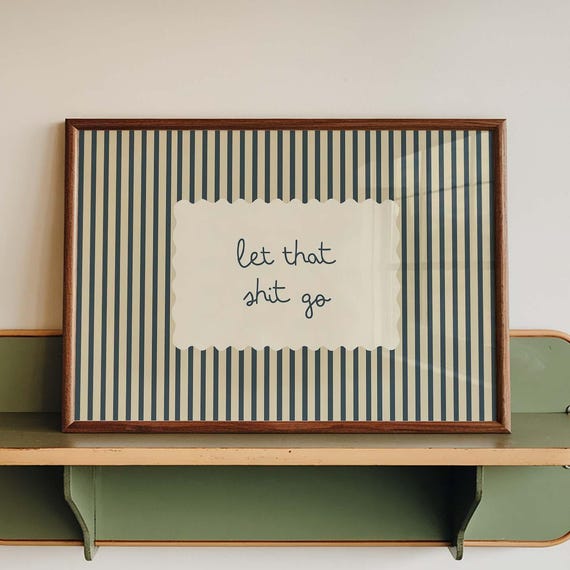Funny Bathroom Wall Art Print Let That Shit Go Poster Stripe Decor Minimalist Powder Room Sign