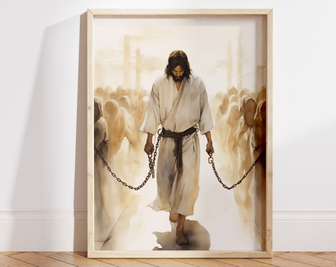 Jesus in Chains Passion of Christ Watercolor Christian Art Poster