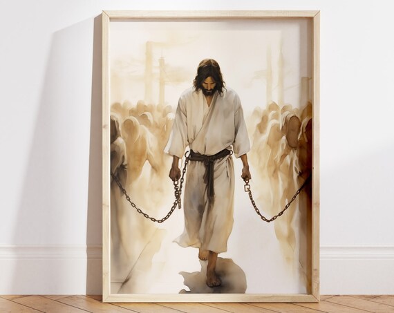 Jesus in Chains Passion of Christ Watercolor Christian Art Poster