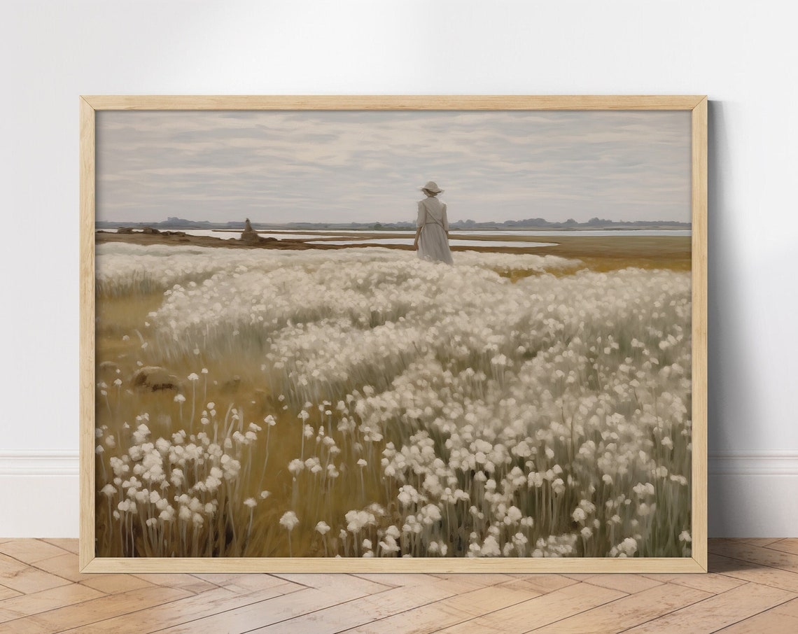 Watercolor Meadow Painting Wildflower Field Print Farmhouse Aesthetic Oil Painting Home Decor Muted Minimalist Art File