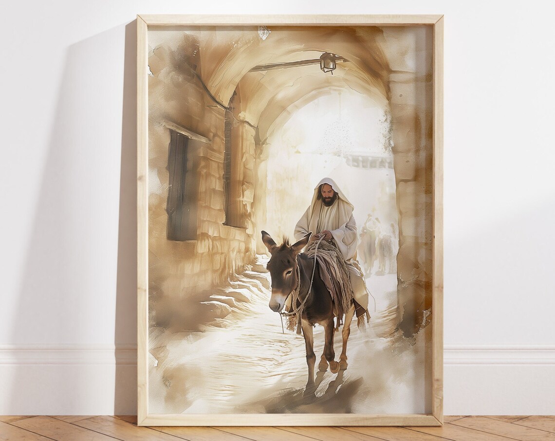 Jesus Entering Jerusalem Watercolor Christian Art Print