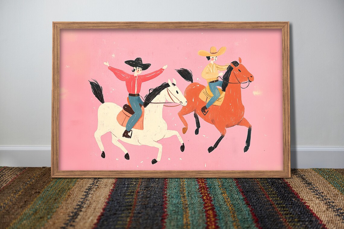 Playful Cowboy Western Illustration Art Print