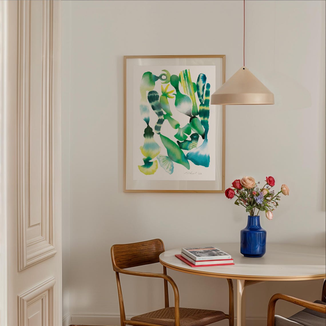 Green and Blue Abstract Watercolor Botanical Shapes Modern Poster - Image 2